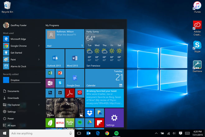 എഡ്ജ് ബ്രൗസറും സ്റ്റാര്‍ട്ട് മെനുവുമായി വിന്‍ഡോസ് പത്ത് എത്തി